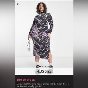 Daisy Street Plus Long Sleeve Grunge Midi Bodycon Dress in Tie Dye